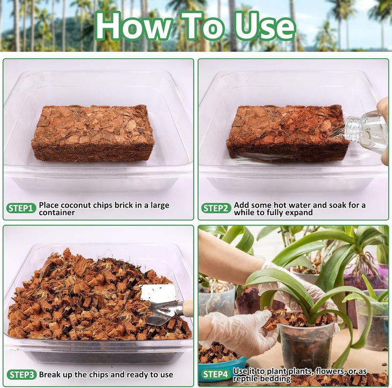Legigo 6 Pack Coco Coir Chips for Plants- 6.6 LB 100% Organic Coconut Chips Brick Potting Mix with Low EC & PH Balance, Coconut Husk Substrate Coco Husk Mulch for Garden, Planting, Orchid and Soil Mix - Image 5